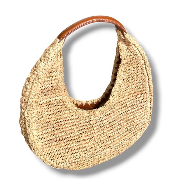 STAUD Moon Raffia Bag Natural Raffia Handbag Purse Standard Size Summer Resort - Picture 10 of 13